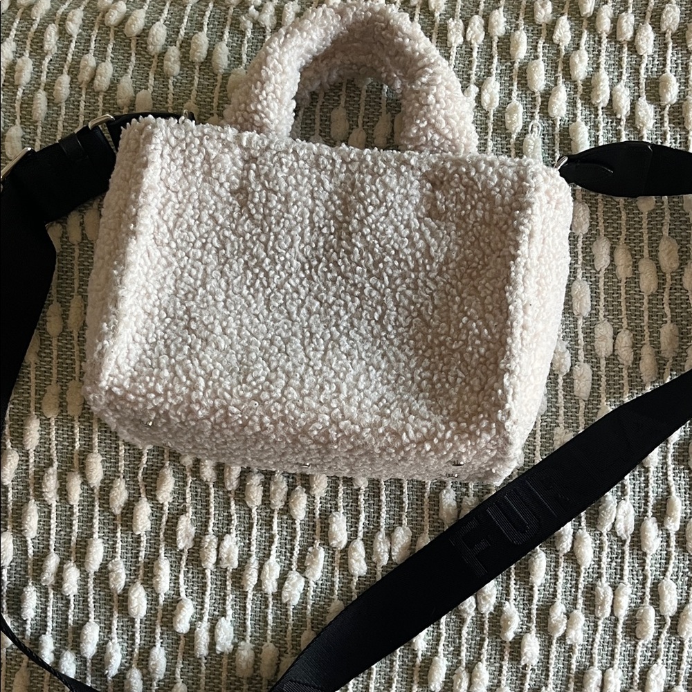 Furla Cream and Black Sherpa Crossbody Small Tote Bag with Black Strap - Picture 3 of 7